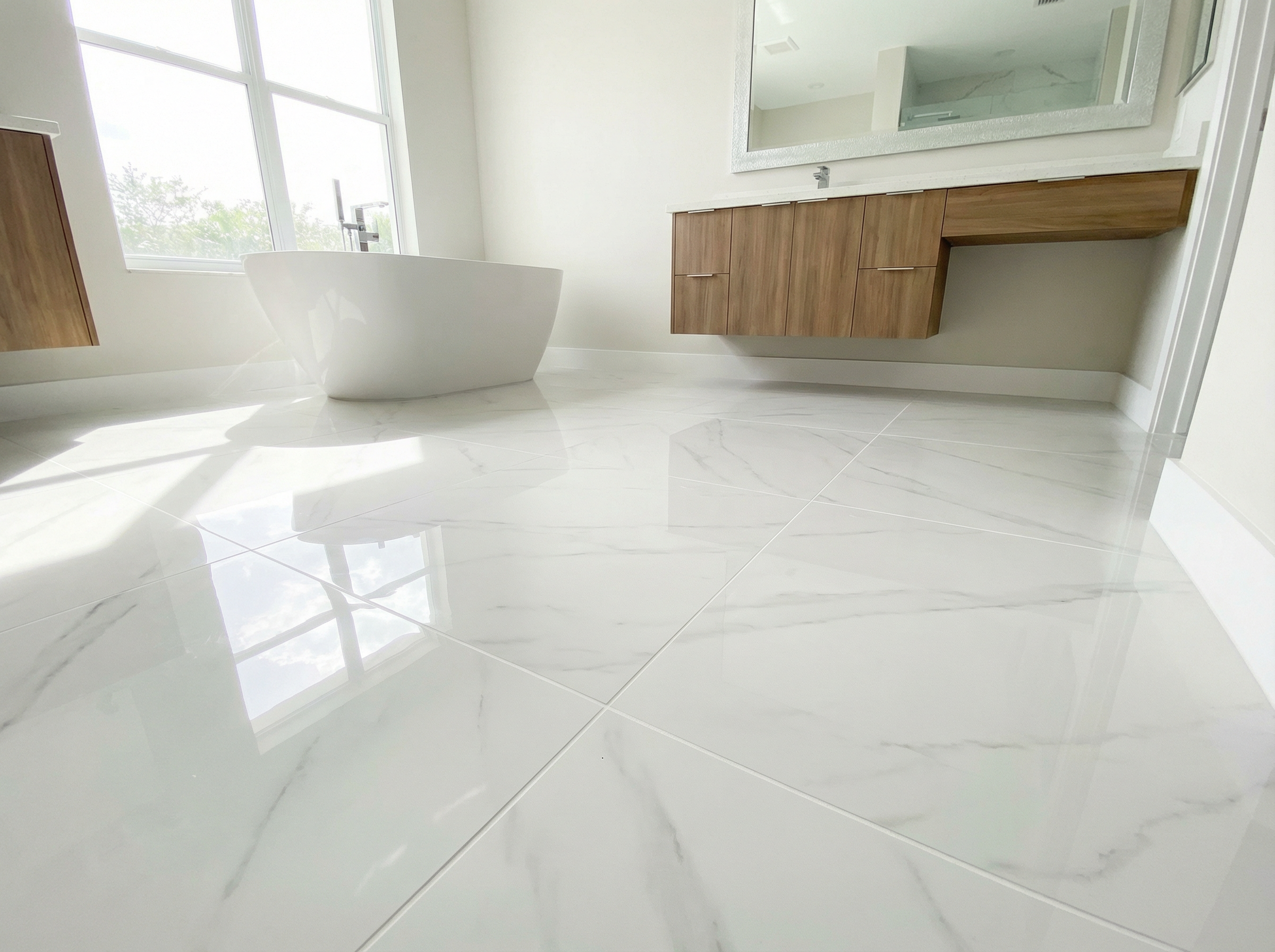 Beautiful new tile floor after professional installation