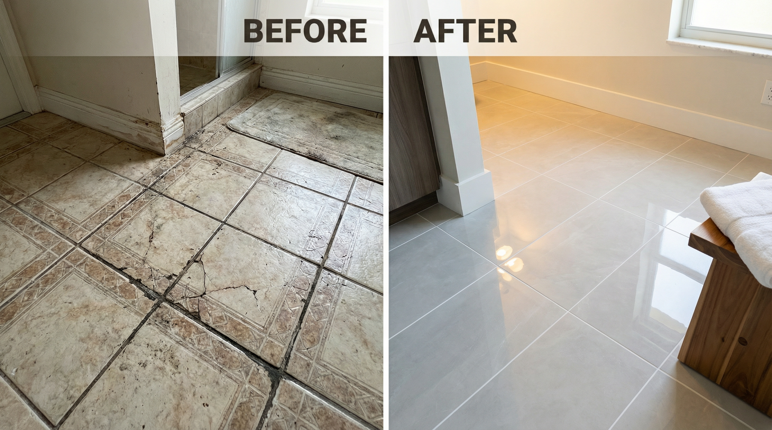Before and after tile renovation comparison