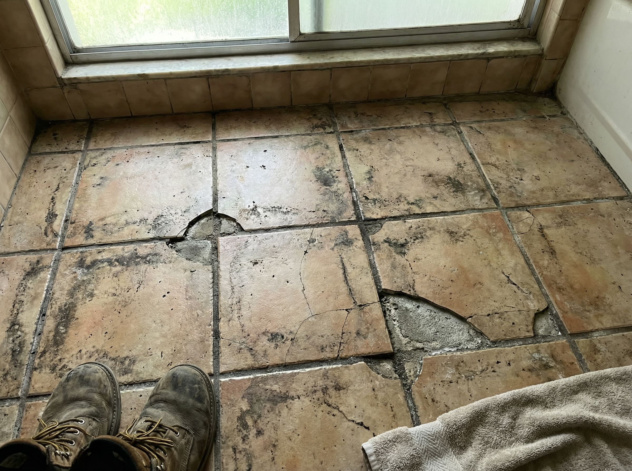 Old cracked tile before renovation