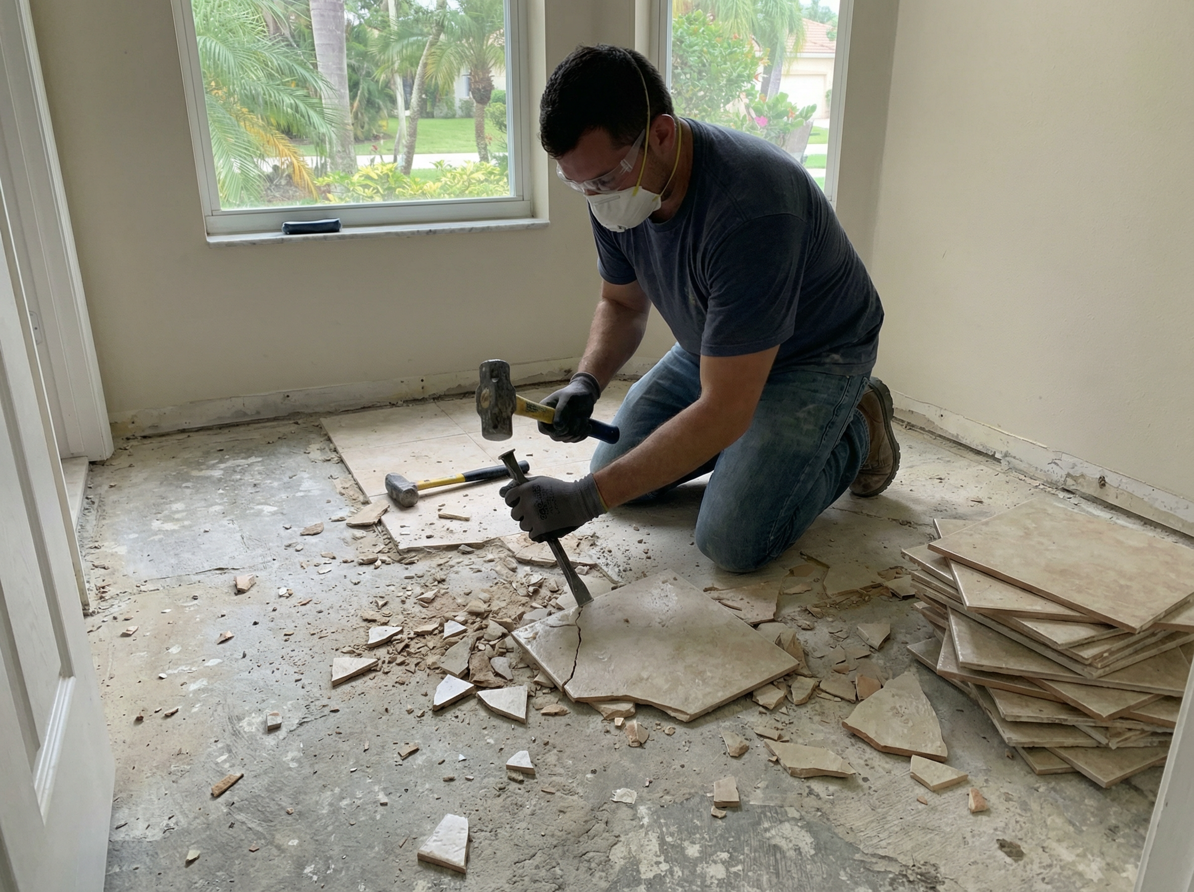 Tile demolition and removal phase